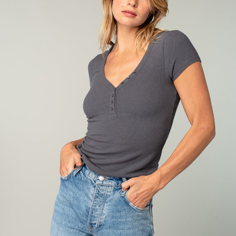 Lovestitch Slim Fit Dark Grey Ribbed Baby Tee Sz S